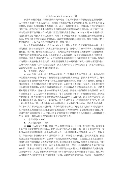 销售员2015年总结2016年计划
