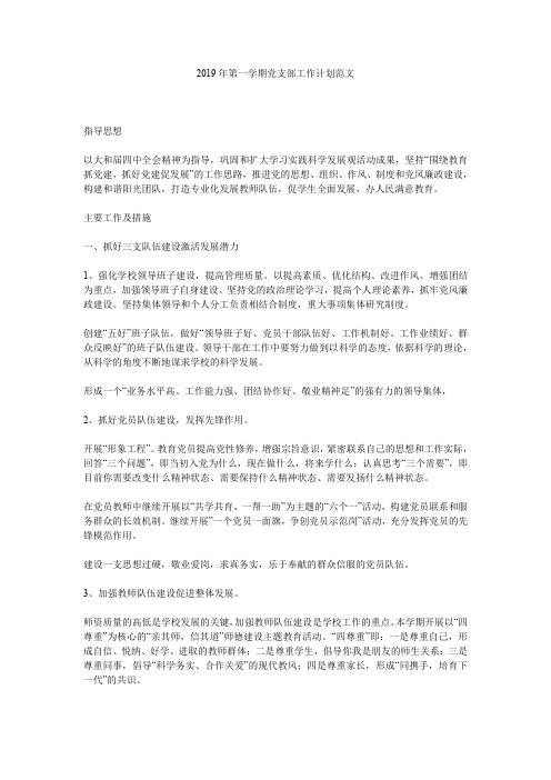 2019年第一学期党支部工作计划范文.doc