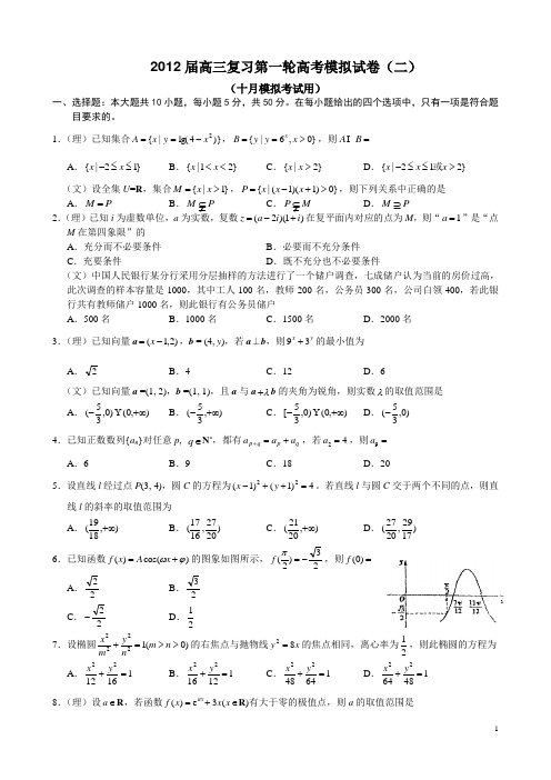 华中师大一附中2012届高三上学期高考模拟试卷(二)---十月模拟考试用