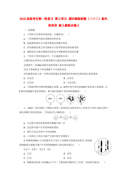 2019届高考生物一轮复习 第三单元 课时跟踪检测(二十二)染色体变异 新人教版必修2.doc