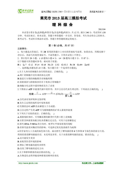 莱芜理综二模