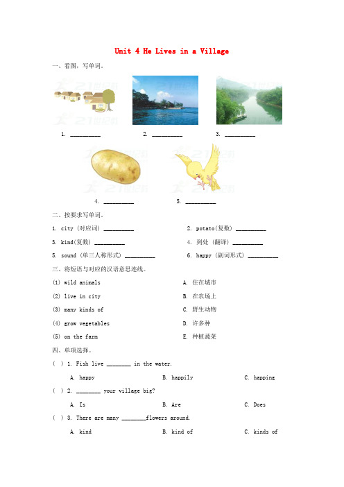 五年级英语下册 unit 4 he lives in a village单元测试卷 陕旅版