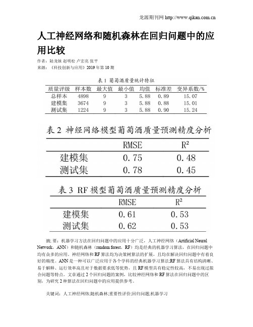 人工神经网络和随机森林在回归问题中的应用比较