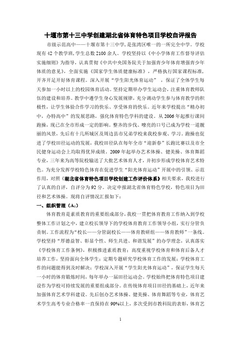 十堰市第十三中学创建湖北省体育特色项目学校自评报告