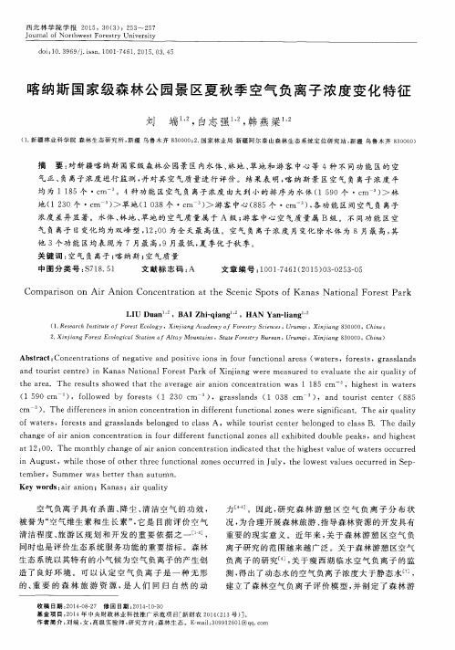 喀纳斯国家级森林公园景区夏秋季空气负离子浓度变化特征
