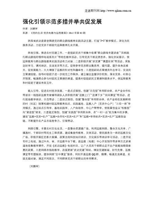 强化引领示范多措并举共促发展