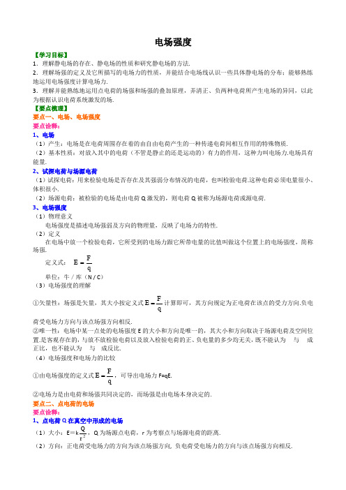 高中物理     电场强度 (提纲、例题、练习、解析)