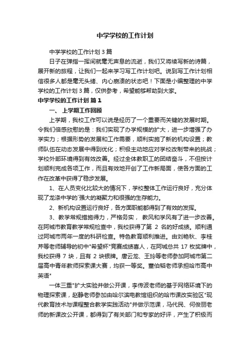 中学学校的工作计划3篇