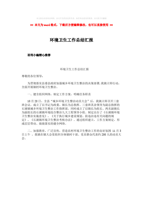 2018-2019-环境卫生工作总结汇报word版本 (1页)
