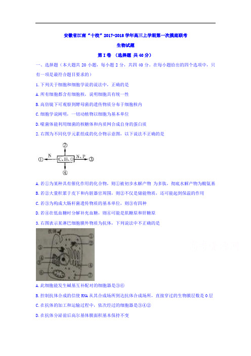 安徽省江南“十校”2017-2018学年高三上学期第一次摸底联考生物试题 Word版含解析