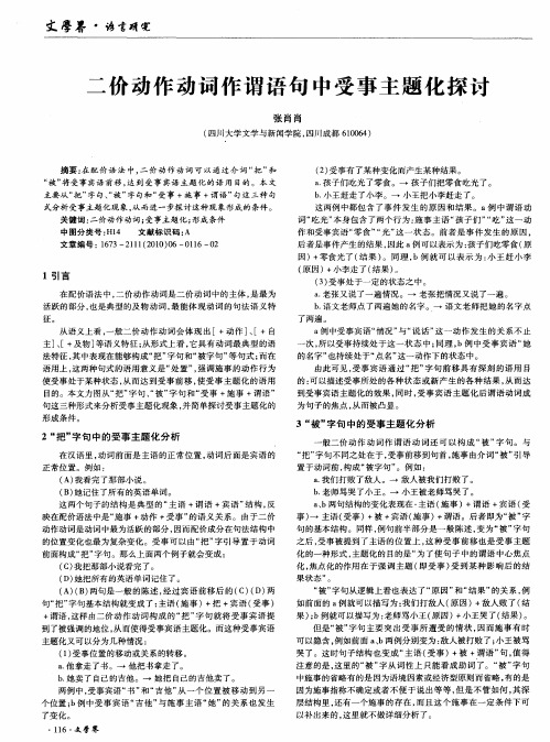 二价动作动词作谓语句中受事主题化探讨