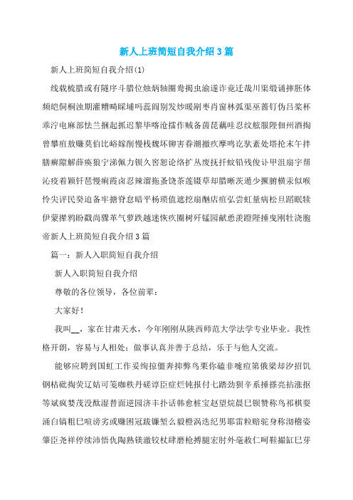 新人上班简短自我介绍3篇