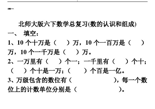 北师大版六年级下册总复习题-数的认识