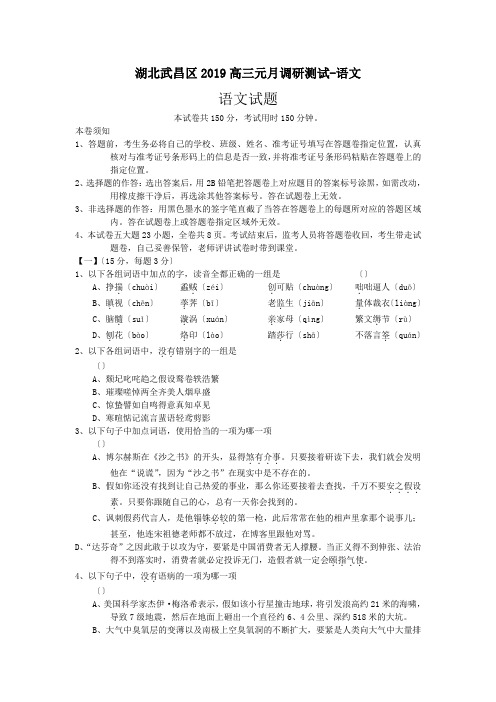 湖北武昌区2019高三元月调研测试-语文