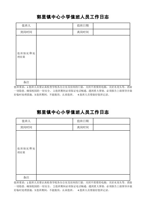 值班人员工作日志