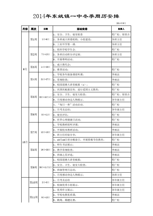 14秋周历安排