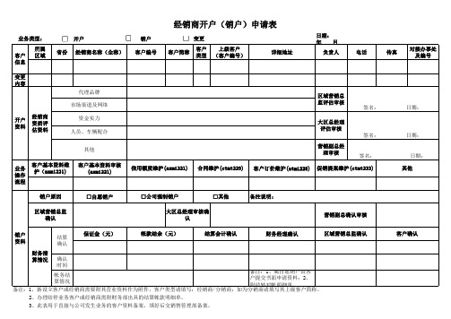 经销商开户(销户)申请表