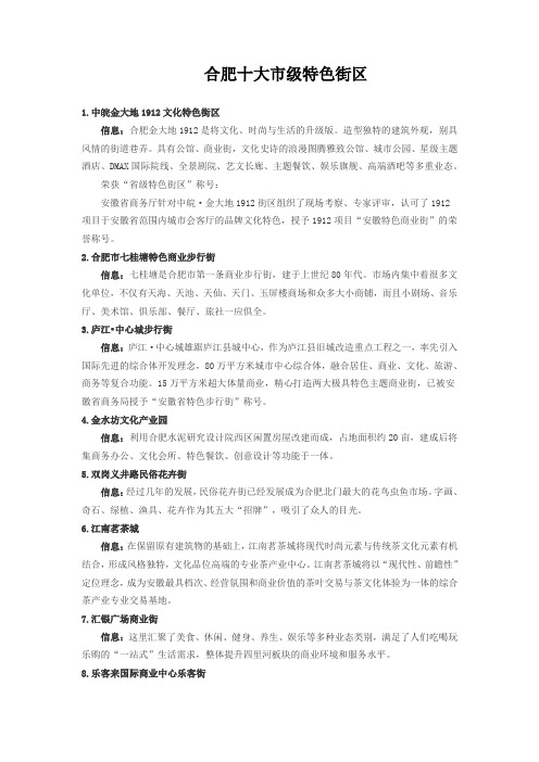 合肥十大市级特色街区