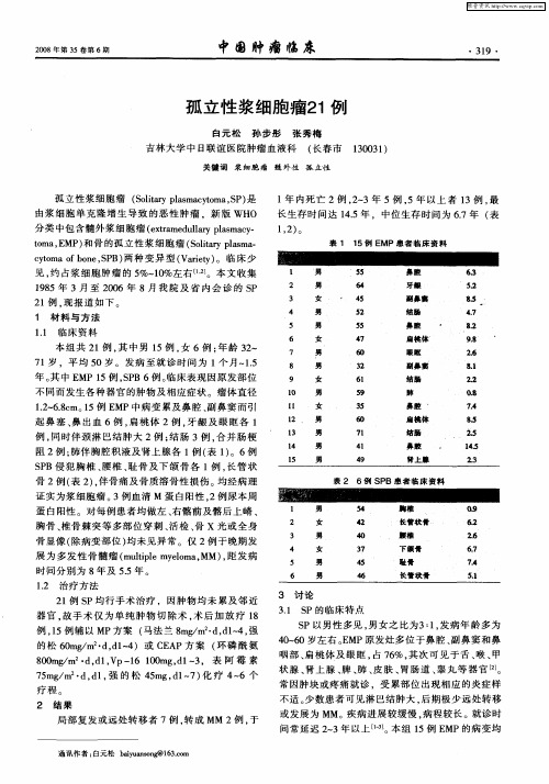 孤立性浆细胞瘤21例