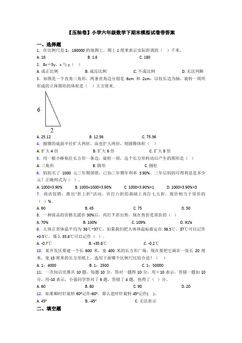 【压轴卷】小学六年级数学下期末模拟试卷带答案