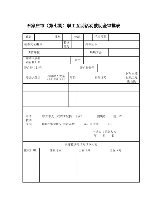 职工互助活动救助金审批表