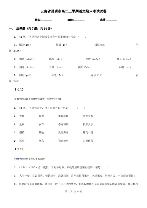 云南省昆明市高二上学期语文期末考试试卷