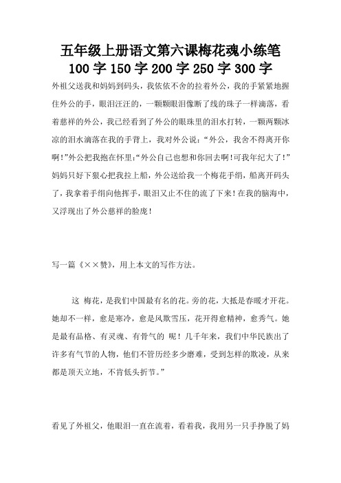 五年级上册语文第六课梅花魂小练笔100字150字200字250字300字