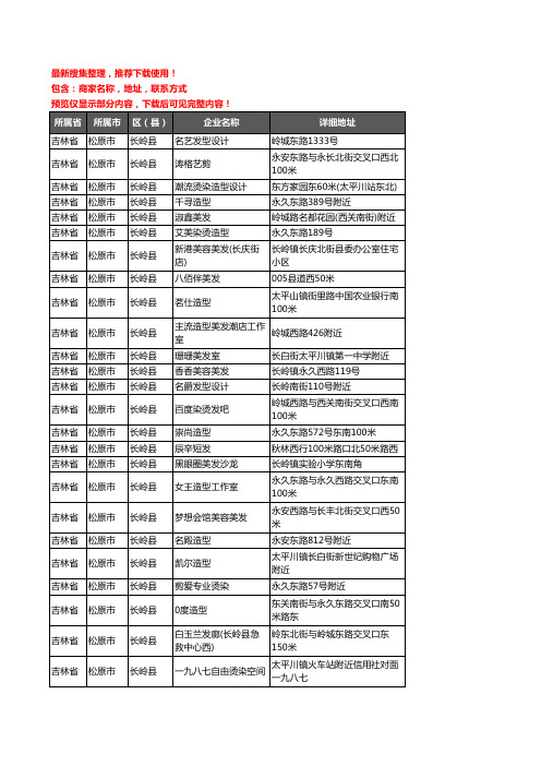 新版吉林省松原市长岭县美容美发企业公司商家户名录单联系方式地址大全226家