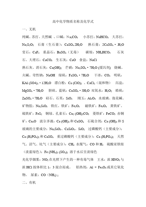 (word完整版)高中化学物质名称及化学式
