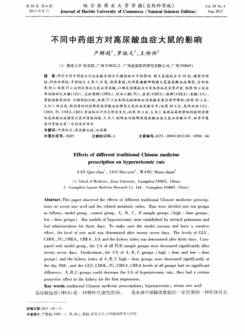 不同中药组方对高尿酸血症大鼠的影响