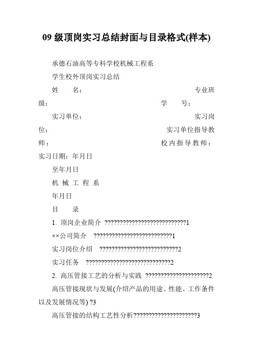 09级顶岗实习总结封面与目录格式(样本)