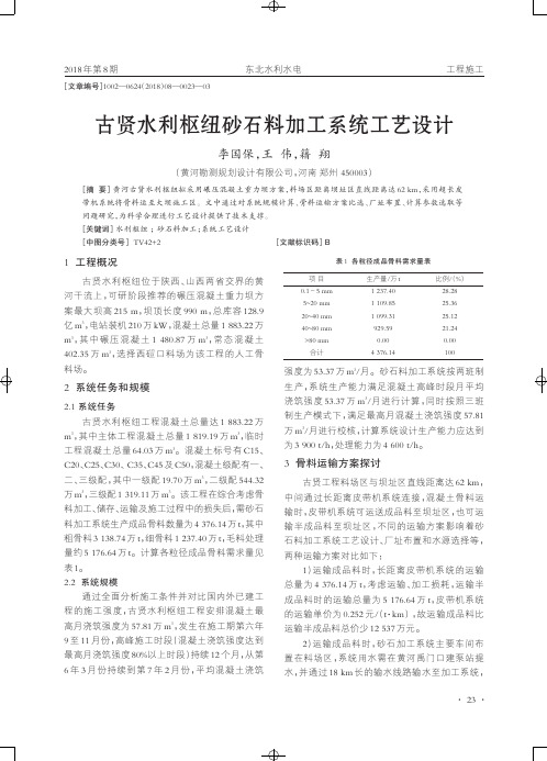 古贤水利枢纽砂石料加工系统工艺设计