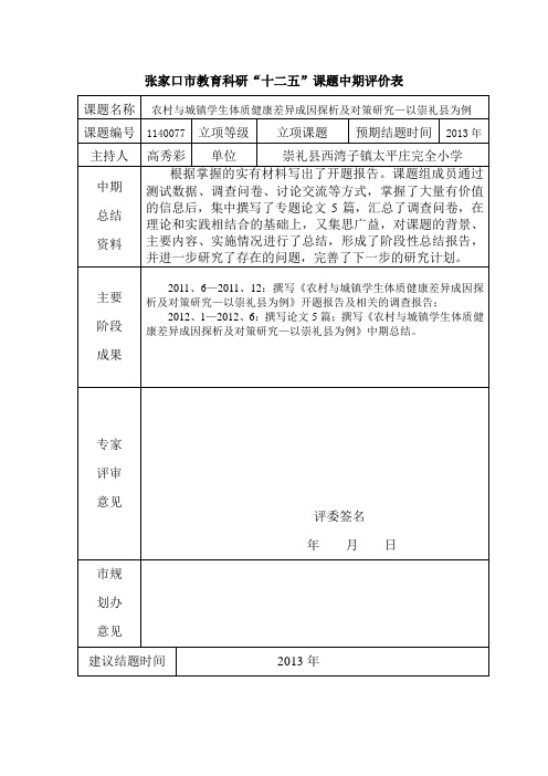 中期评价表