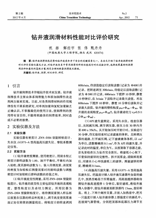钻井液润滑材料性能对比评价研究