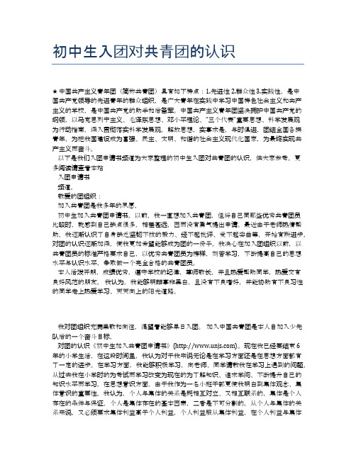 初中生入团对共青团的认识