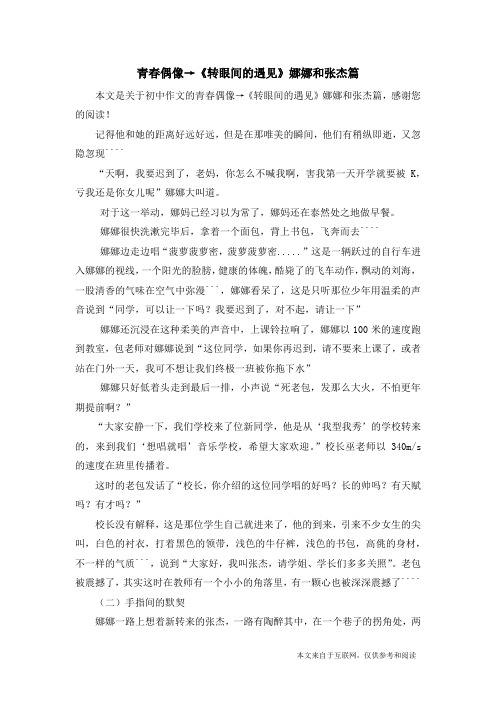 青春偶像→《转眼间的遇见》娜娜和张杰篇_初中作文