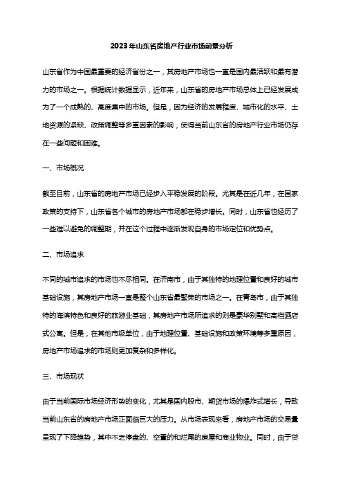 2023年山东省房地产行业市场前景分析