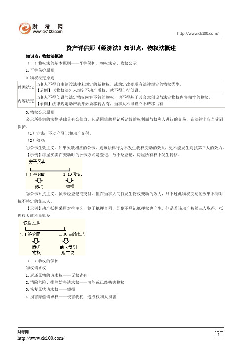 资产评估师《经济法》知识点：物权法概述