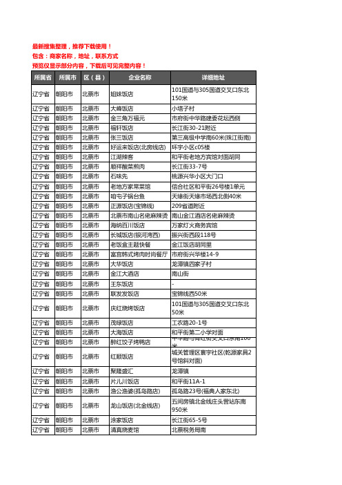 新版辽宁省朝阳市北票市酒店餐饮企业公司商家户名录单联系方式地址大全121家