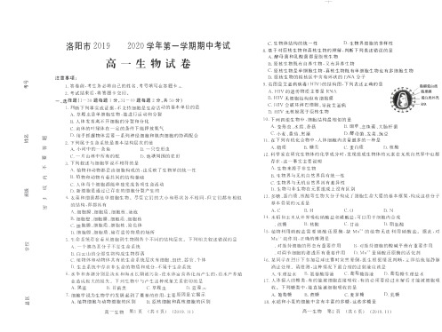 2019-2020学年河南省洛阳市高一上学期期中考试生物试卷 PDF版
