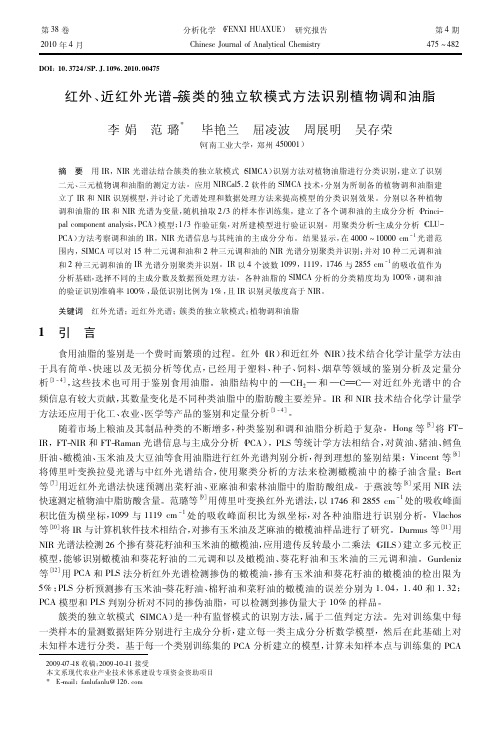 红外近红外光谱簇类的独立软模式方法识别植物调和油脂