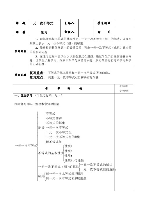 人教版七年级下册 9.2一元一次不等式复习学案
