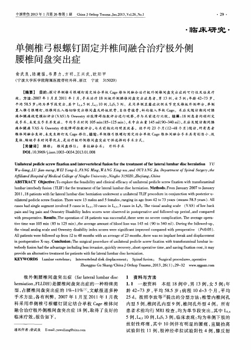 单侧椎弓根螺钉固定并椎间融合治疗极外侧腰椎间盘突出症