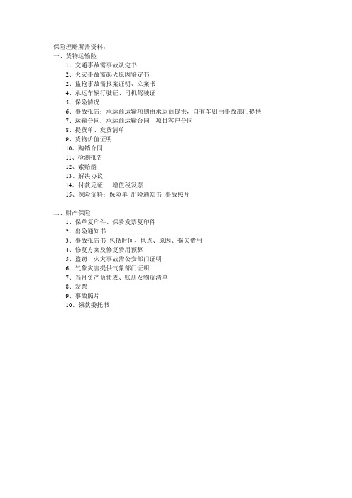保险理赔所需资料