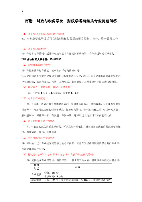 【2020考研】南京财经大学—财政与税务学院—财政学考研经典专业问题问答