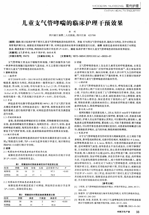 儿童支气管哮喘的临床护理干预效果