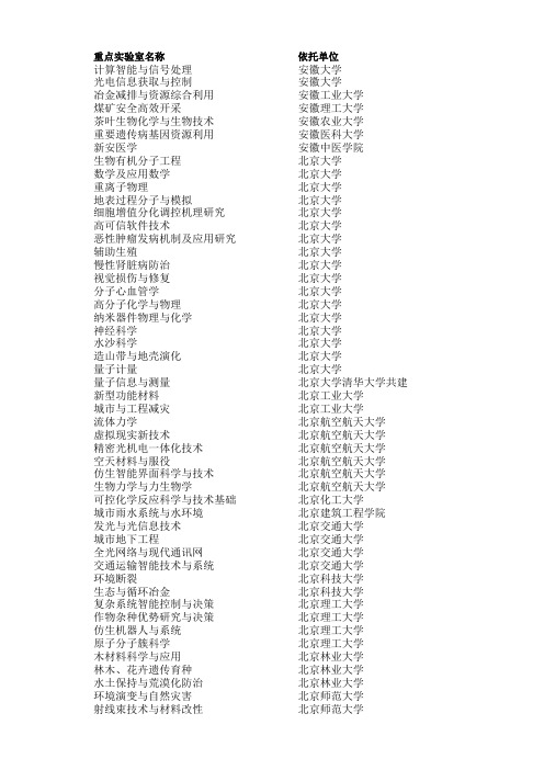 教育部重点实验室名单(最全名单)