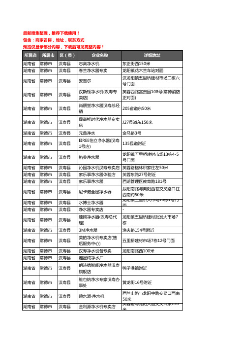 新版湖南省常德市汉寿县净水器企业公司商家户名录单联系方式地址大全25家