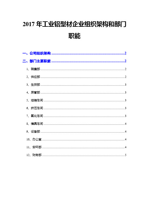 2017年工业铝型材企业组织架构和部门职能