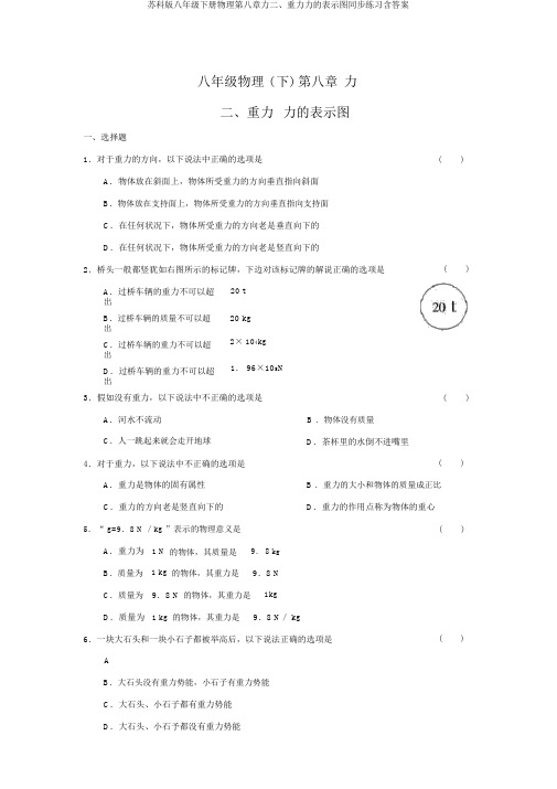 苏科版八年级下册物理第八章力二、重力力的示意图同步练习含答案